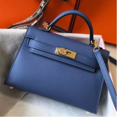 Hermes Kelly Mini II Bag In Blue Agate Epsom Leather GHW