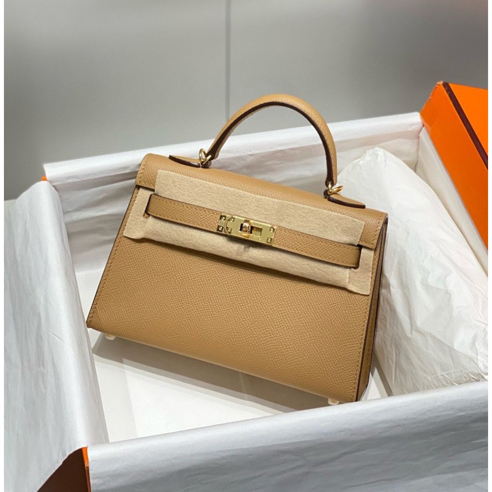 Hermes Kelly Mini II Bag In Chai Epsom Leather GHW