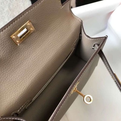 Hermes Kelly Mini II Bag In Gris Asphalt Epsom Leather GHW