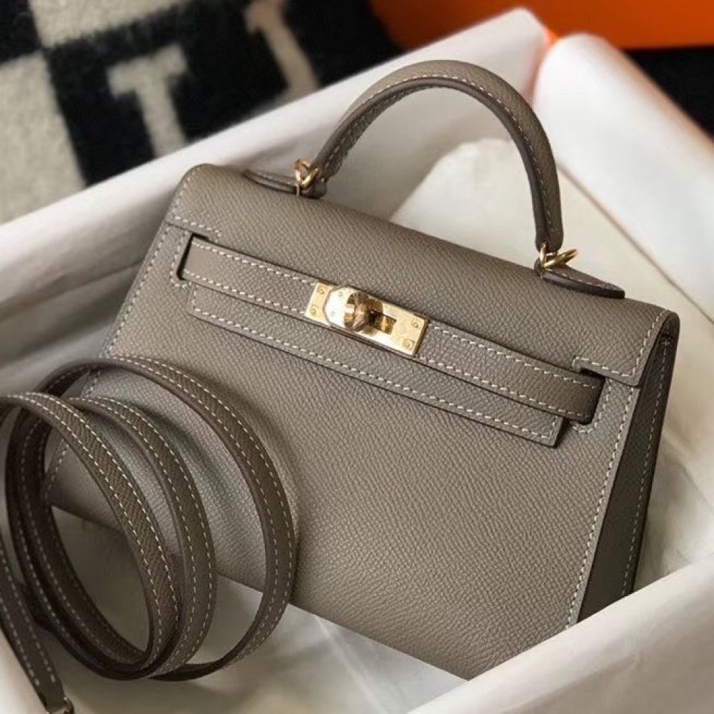 Hermes Kelly Mini II Bag In Gris Asphalt Epsom Leather GHW