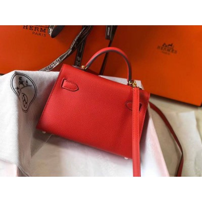 Hermes Kelly Mini II Bag In Rouge Casaque Epsom Leather GHW    