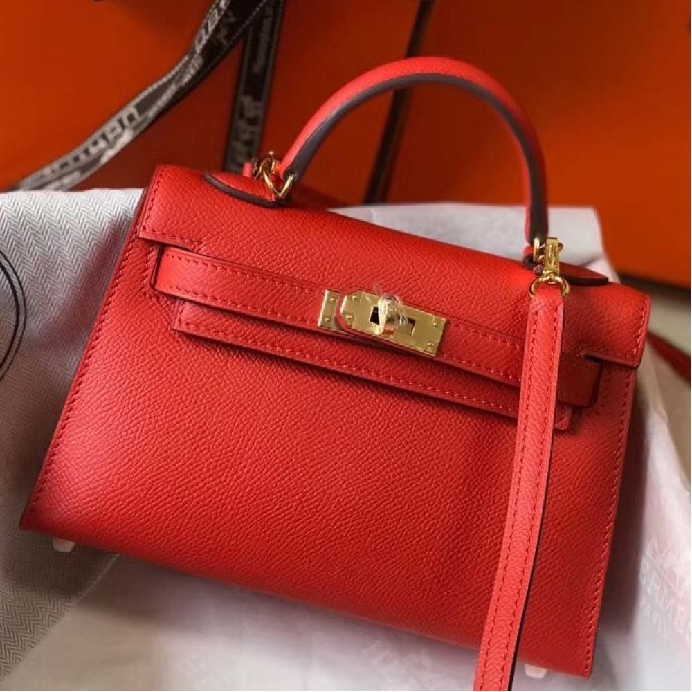 Hermes Kelly Mini II Bag In Rouge Casaque Epsom Leather GHW    