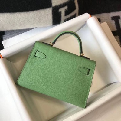 Hermes Kelly Mini II Bag In Vert Criquet Epsom Leather GHW