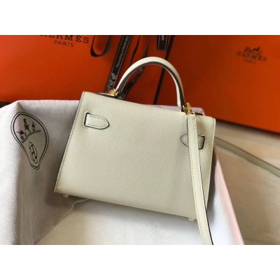 Hermes Kelly Mini II Bag In White Epsom Leather GHW