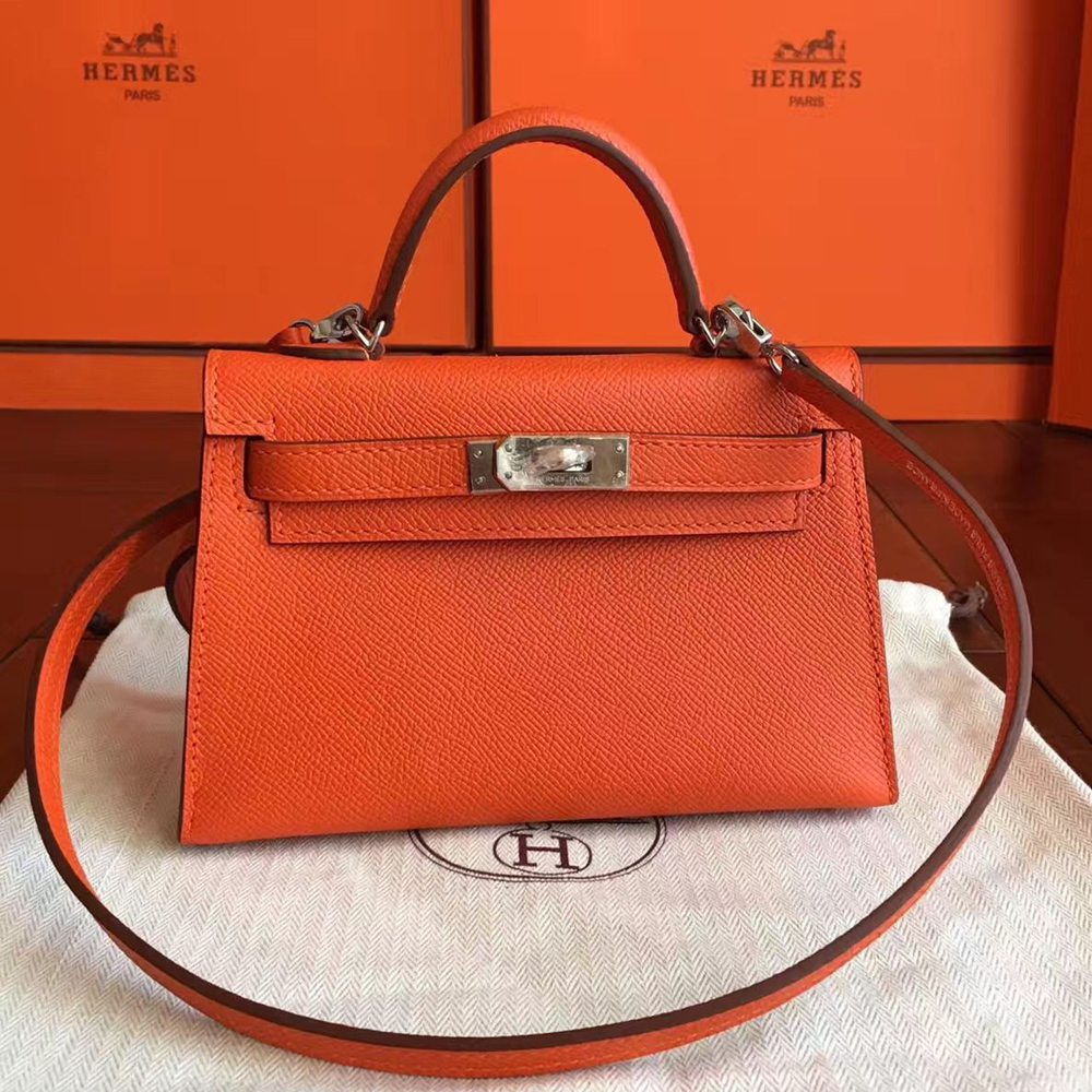 Hermes Kelly Mini II Handmade Bag In Orange Epsom Leather