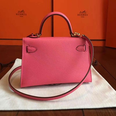 Hermes Kelly Mini II Handmade Bag In Rose Lipstick Epsom Leather