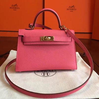 Hermes Kelly Mini II Handmade Bag In Rose Lipstick Epsom Leather