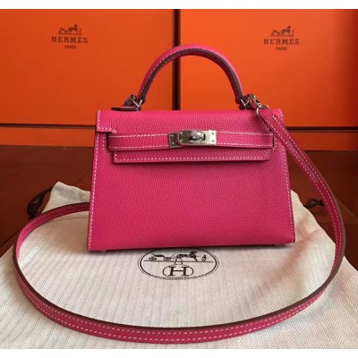 Hermes Kelly Mini II Handmade Bag In Rose Tyrien Epsom Leather