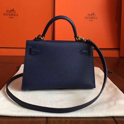 Hermes Kelly Mini II Handmade Bag In Sapphire Epsom Leather