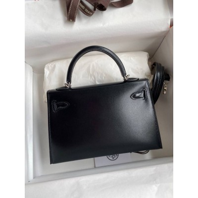 Hermes Kelly Mini II Sellier Handmade Bag In Black Box Calfskin