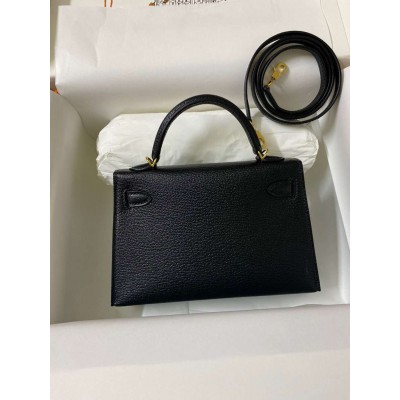 Hermes Kelly Mini II Sellier Handmade Bag In Black Chevre Mysore Leather