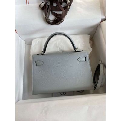 Hermes Kelly Mini II Sellier Handmade Bag In Blue Glacier Epsom Calfskin