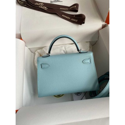 Hermes Kelly Mini II Sellier Handmade Bag In Blue Zephyr Epsom Calfskin