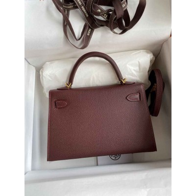 Hermes Kelly Mini II Sellier Handmade Bag In Bordeaux Epsom Calfskin