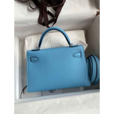 Hermes Kelly Mini II Sellier Handmade Bag In Celeste Epsom Calfskin