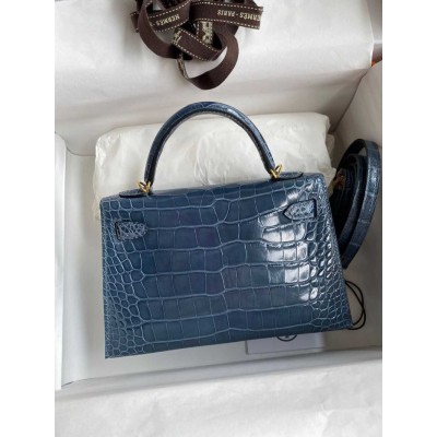 Hermes Kelly Mini II Sellier Handmade Bag In Colvert Shiny Alligator Leather