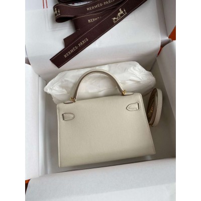 Hermes Kelly Mini II Sellier Handmade Bag In Craie Swift Calfskin