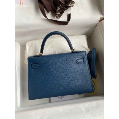 Hermes Kelly Mini II Sellier Handmade Bag In Deep Blue Epsom Calfskin