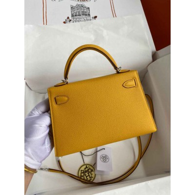 Hermes Kelly Mini II Sellier Handmade Bag In Jaune Ambre Epsom Calfskin