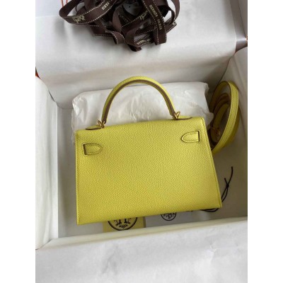 Hermes Kelly Mini II Sellier Handmade Bag In Lime Epsom Calfskin