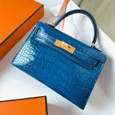 Hermes Kelly Mini II Sellier Handmade Bag in Mykonos Shiny Alligator Leather