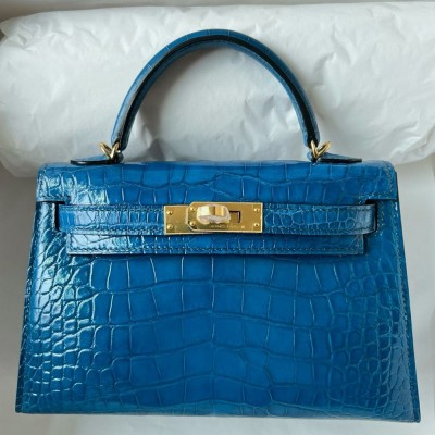 Hermes Kelly Mini II Sellier Handmade Bag in Mykonos Shiny Alligator Leather