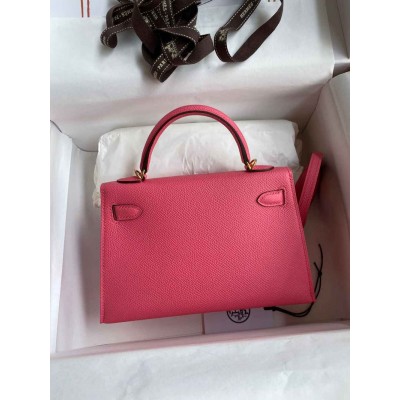 Hermes Kelly Mini II Sellier Handmade Bag In Rose Azalee Epsom Calfskin