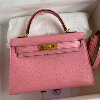 Hermes Kelly Mini II Sellier Handmade Bag In Rose Confetti Chevre Mysore Leather