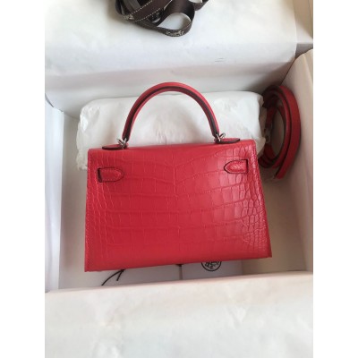 Hermes Kelly Mini II Sellier Handmade Bag In Rose Extreme Matte Alligator Leather