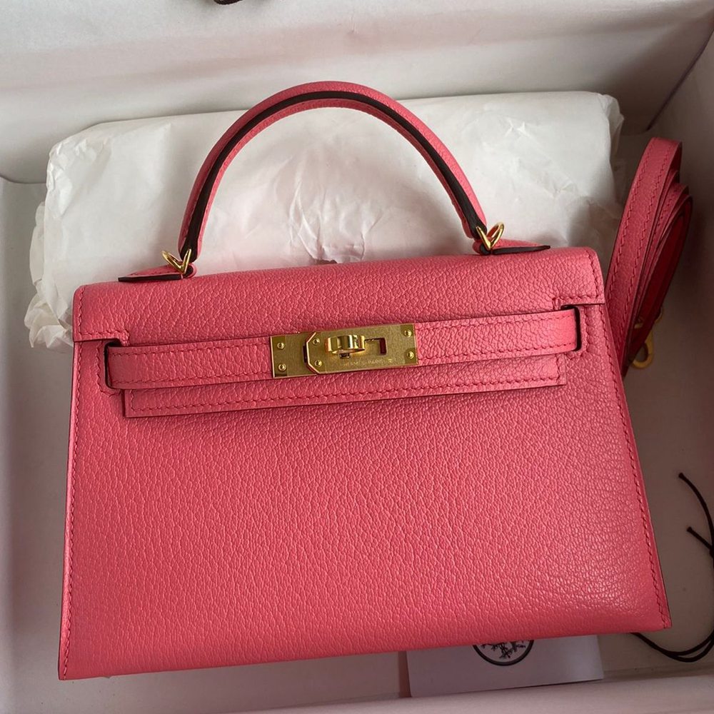 Hermes Kelly Mini II Sellier Handmade Bag In Rose Lipstick Chevre Mysore Leather