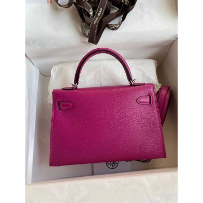 Hermes Kelly Mini II Sellier Handmade Bag In Rose Purple Chevre Mysore Leather