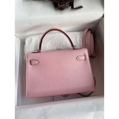 Hermes Kelly Mini II Sellier Handmade Bag In Rose Sakura Chevre Mysore Leather