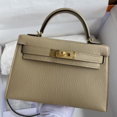 Hermes Kelly Mini II Sellier Handmade Bag In Trench Chevre Mysore Leather