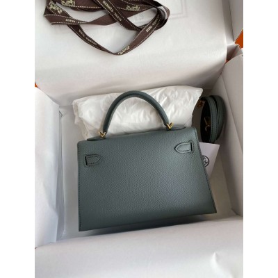 Hermes Kelly Mini II Sellier Handmade Bag In Vert Amande Epsom Calfskin