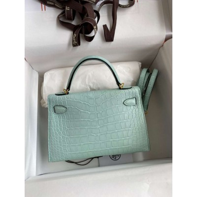 Hermes Kelly Mini II Sellier Handmade Bag In Vert De Matte Alligator Leather