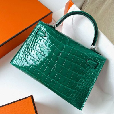 Hermes Kelly Mini II Sellier Handmade Bag in Vert Emeraude Shiny Alligator Leather