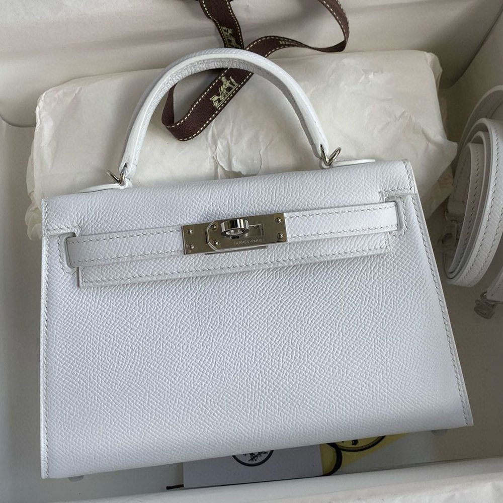 Hermes Kelly Mini II Sellier Handmade Bag In White Epsom Calfskin