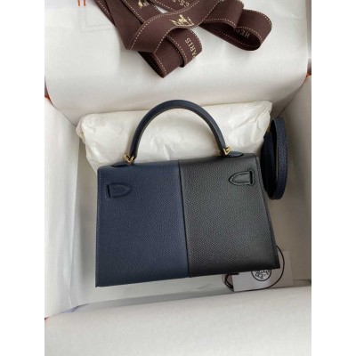 Hermes Kelly Mini II Sellier Tri-color Bag In Black/Blue Indigo/Red Calfskin