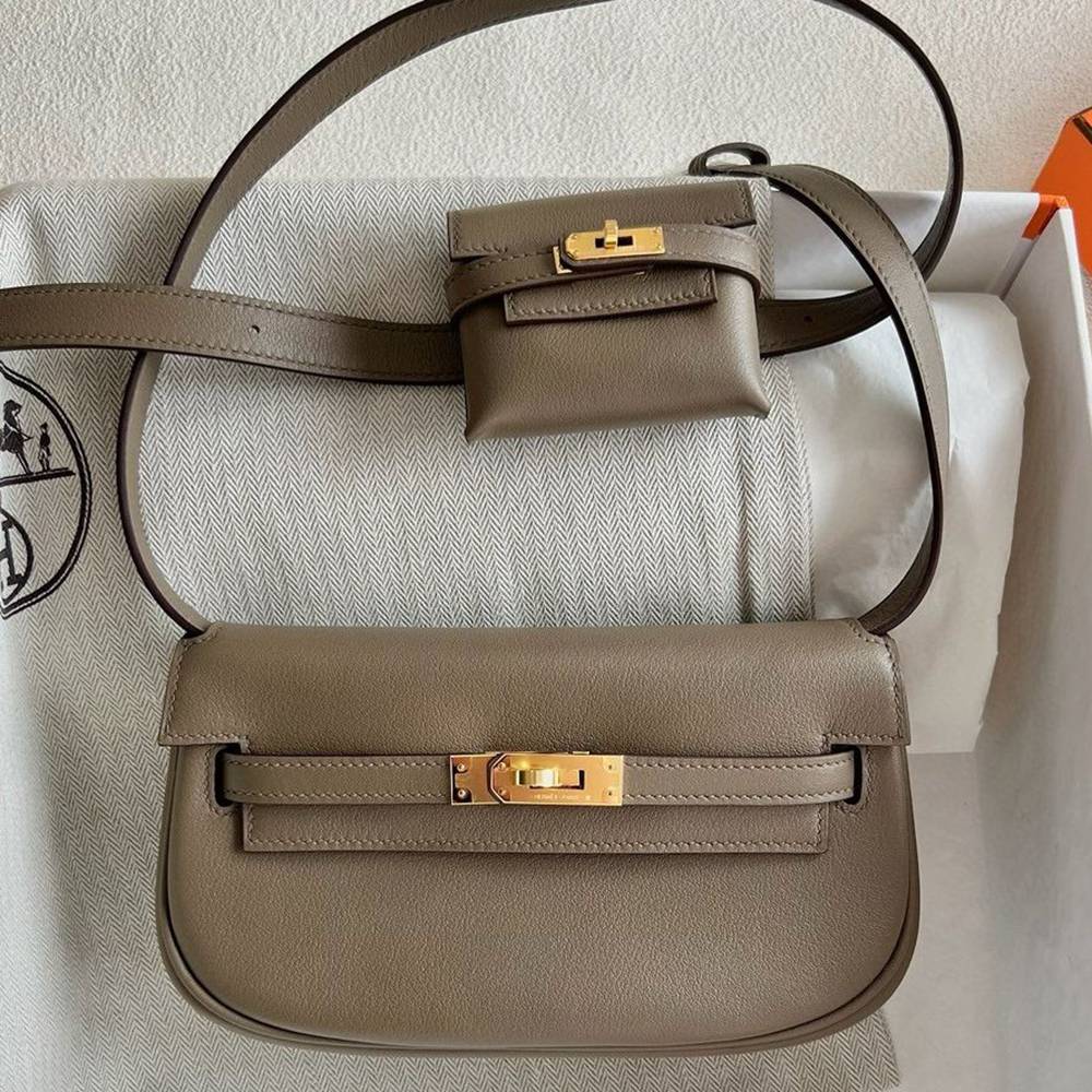 Hermes Kelly Moove Handmade Bag in Taupe Swift Calfskin