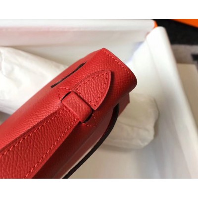 Hermes Kelly Pochette Bag In Red Epsom Leather