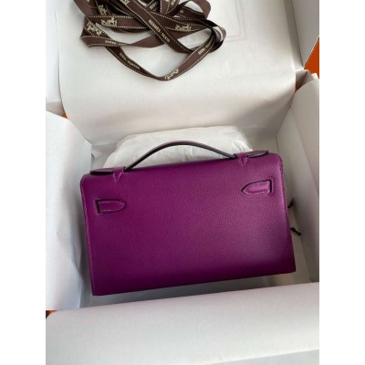 Hermes Kelly Pochette Handmade Bag In Anemone Swift Calfskin