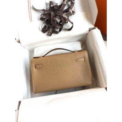 Hermes Kelly Pochette Handmade Bag In Biscuit Swift Calfskin