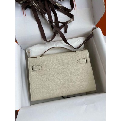 Hermes Kelly Pochette Handmade Bag In Craie Epsom Calfskin