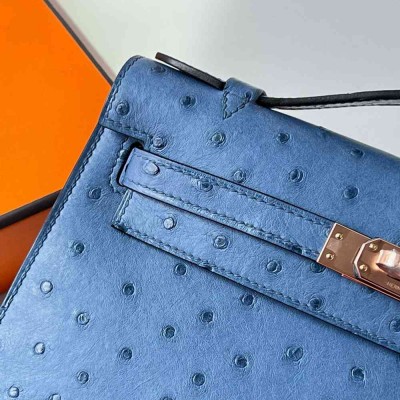 Hermes Kelly Pochette Handmade Bag in Mykonos Ostrich Leather