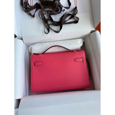 Hermes Kelly Pochette Handmade Bag In Rose Lipstick Epsom Calfskin