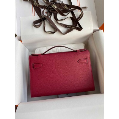 Hermes Kelly Pochette Handmade Bag In Ruby Epsom Calfskin