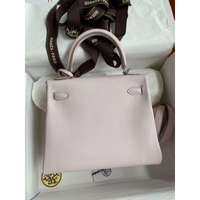 Hermes Kelly Retourne 25 Handmade Bag In Mauve Pale Swift Calfskin