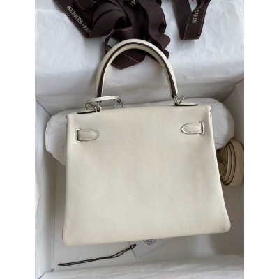 Hermes Kelly Retourne 25 Handmade Bag In Nata Swift Calfskin