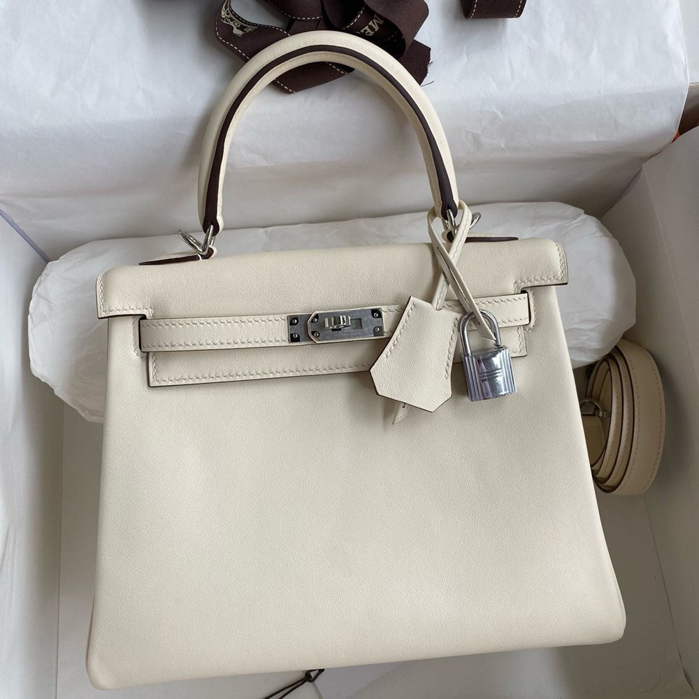 Hermes Kelly Retourne 25 Handmade Bag In Nata Swift Calfskin