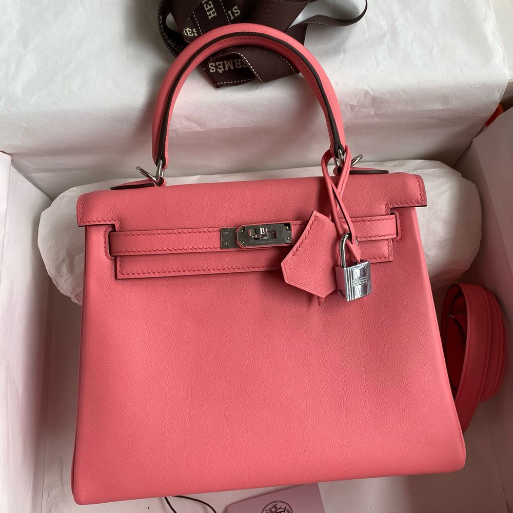 Hermes Kelly Retourne 25 Handmade Bag In Rose d Ete Swift Calfskin